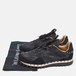 Pre Owned Valentino Black Suede and Camouflage Fabric Rockstud Low Top Sneakers Size 40