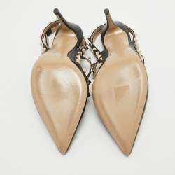 Pre Owned Valentino Black Leather Rockstud Ankle Strap Pumps Size 37