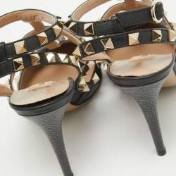 Pre Owned Valentino Black Leather Rockstud Ankle Strap Pumps Size 37
