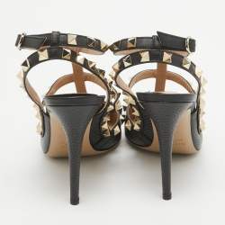Pre Owned Valentino Black Leather Rockstud Ankle Strap Pumps Size 37
