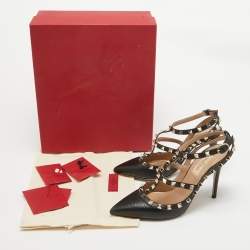 Pre Owned Valentino Black Leather Rockstud Ankle Strap Pumps Size 37