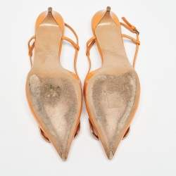 Pre Owned Valentino Orange Patent  Escape V logo Pumps Size 37