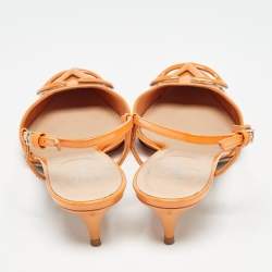 Pre Owned Valentino Orange Patent  Escape V logo Pumps Size 37