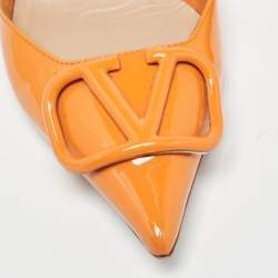 Pre Owned Valentino Orange Patent  Escape V logo Pumps Size 37