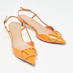 Pre Owned Valentino Orange Patent  Escape V logo Pumps Size 37