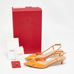 Pre Owned Valentino Orange Patent  Escape V logo Pumps Size 37