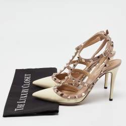 Valentino Cream/Beige Leather and Patent Rockstud Pumps Size 38