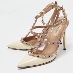 Valentino Cream/Beige Leather and Patent Rockstud Pumps Size 38