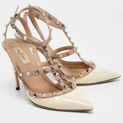 Valentino Cream/Beige Leather and Patent Rockstud Pumps Size 38