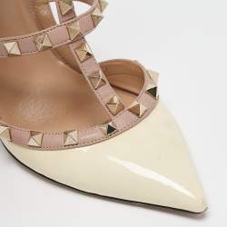 Valentino Cream/Beige Leather and Patent Rockstud Pumps Size 38