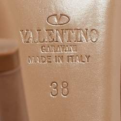 Pre Owned Valentino Beige Leather Rockstud Ankle Strap Pumps Size 38  