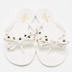 Pre Owned Valentino White Jelly Rockstud Thong Sandals Size 39