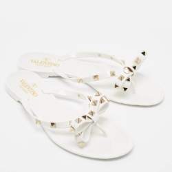 Pre Owned Valentino White Jelly Rockstud Thong Sandals Size 39