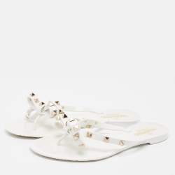Pre Owned Valentino White Jelly Rockstud Thong Sandals Size 39