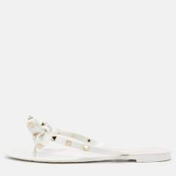 Pre Owned Valentino White Jelly Rockstud Thong Sandals Size 39
