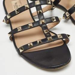 Valentino Black Leather Rockstud Flat Slides Size 38.5