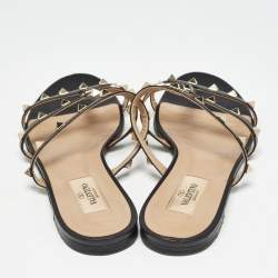 Valentino Black Leather Rockstud Flat Slides Size 38.5