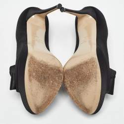 Pre Owned Valentino Black Satin Peep Toe Bow Pumps Size 37.5