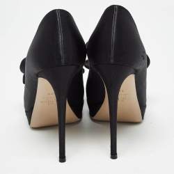 Pre Owned Valentino Black Satin Peep Toe Bow Pumps Size 37.5