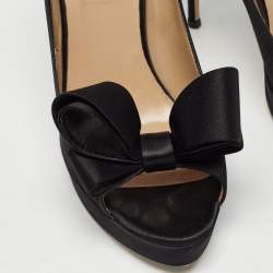 Pre Owned Valentino Black Satin Peep Toe Bow Pumps Size 37.5