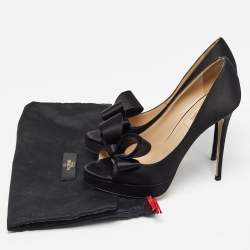 Pre Owned Valentino Black Satin Peep Toe Bow Pumps Size 37.5