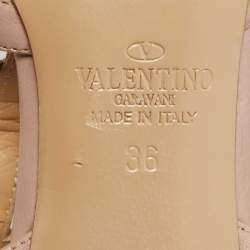 Pre Owned Valentino Light Brown/Pink Leather Rockstud Ankle Strap Pumps Size 36