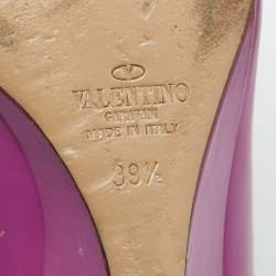 Pre Owned Valentino Pink Leather Rockstud Wedge Pumps Size 39.5