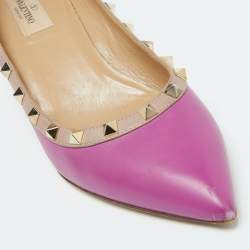 Pre Owned Valentino Pink Leather Rockstud Wedge Pumps Size 39.5