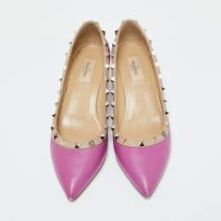 Pre Owned Valentino Pink Leather Rockstud Wedge Pumps Size 39.5