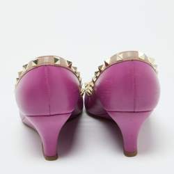 Pre Owned Valentino Pink Leather Rockstud Wedge Pumps Size 39.5