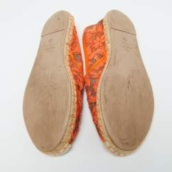 Pre Owned Valentino Orange Lace and Leather Espadrille Flats Size 39