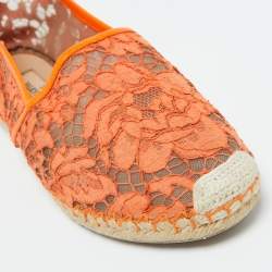 Pre Owned Valentino Orange Lace and Leather Espadrille Flats Size 39