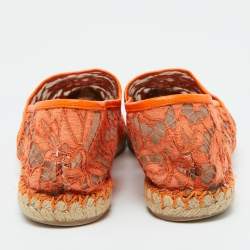 Pre Owned Valentino Orange Lace and Leather Espadrille Flats Size 39