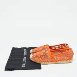Pre Owned Valentino Orange Lace and Leather Espadrille Flats Size 39