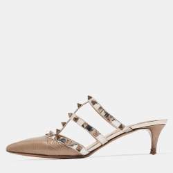 Pre Owned Valentino Metallic Bronze Leather Rockstud Mules Size 37