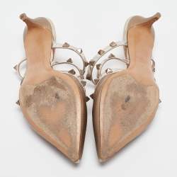 Pre Owned Valentino Metallic Bronze Leather Rockstud Mules Size 37