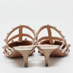 Pre Owned Valentino Metallic Bronze Leather Rockstud Mules Size 37