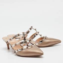 Pre Owned Valentino Metallic Bronze Leather Rockstud Mules Size 37