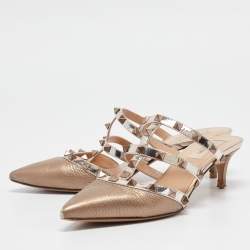 Pre Owned Valentino Metallic Bronze Leather Rockstud Mules Size 37