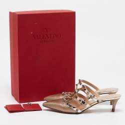 Pre Owned Valentino Metallic Bronze Leather Rockstud Mules Size 37