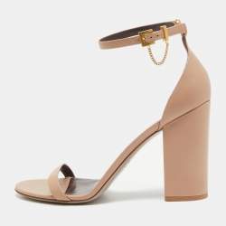Pre Owned Valentino Beige Leather Ankle Strap Sandals Size 40.5