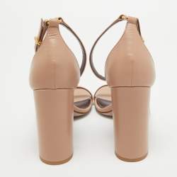 Pre Owned Valentino Beige Leather Ankle Strap Sandals Size 40.5