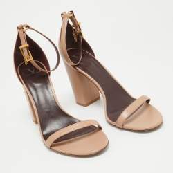 Pre Owned Valentino Beige Leather Ankle Strap Sandals Size 40.5