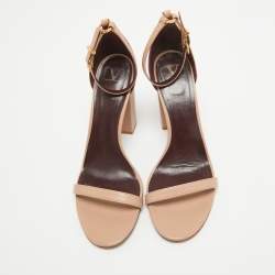 Pre Owned Valentino Beige Leather Ankle Strap Sandals Size 40.5