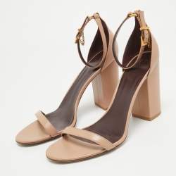 Pre Owned Valentino Beige Leather Ankle Strap Sandals Size 40.5