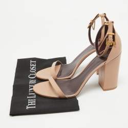 Pre Owned Valentino Beige Leather Ankle Strap Sandals Size 40.5