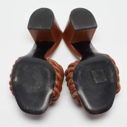 Pre Owned Valentino Brown Twisted Leather Slide Sandals Size 35