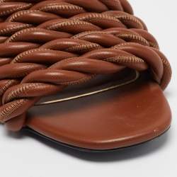 Pre Owned Valentino Brown Twisted Leather Slide Sandals Size 35
