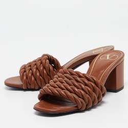 Pre Owned Valentino Brown Twisted Leather Slide Sandals Size 35
