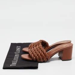 Pre Owned Valentino Brown Twisted Leather Slide Sandals Size 35